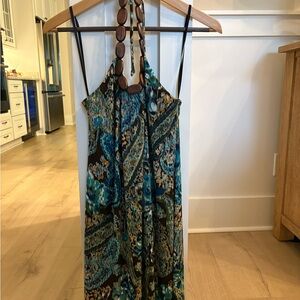 Connected Apparel Blue and Brown Patterned Dress
